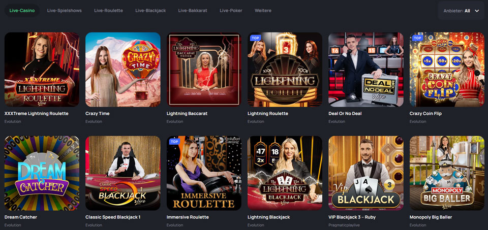 Bet and Play Live Casino Uebersicht