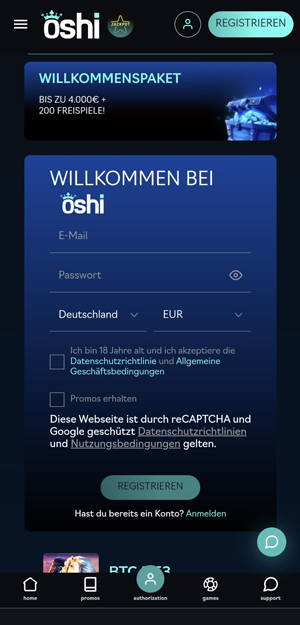 Oshi Casino mobile